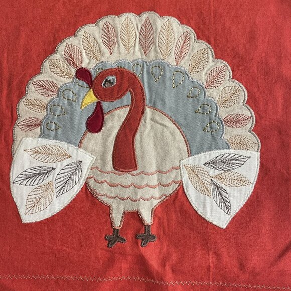Pottery Barn Kids Turkey Applique Table Runner 17x70"  Thanksgiving Fall Deco - Picture 3 of 8